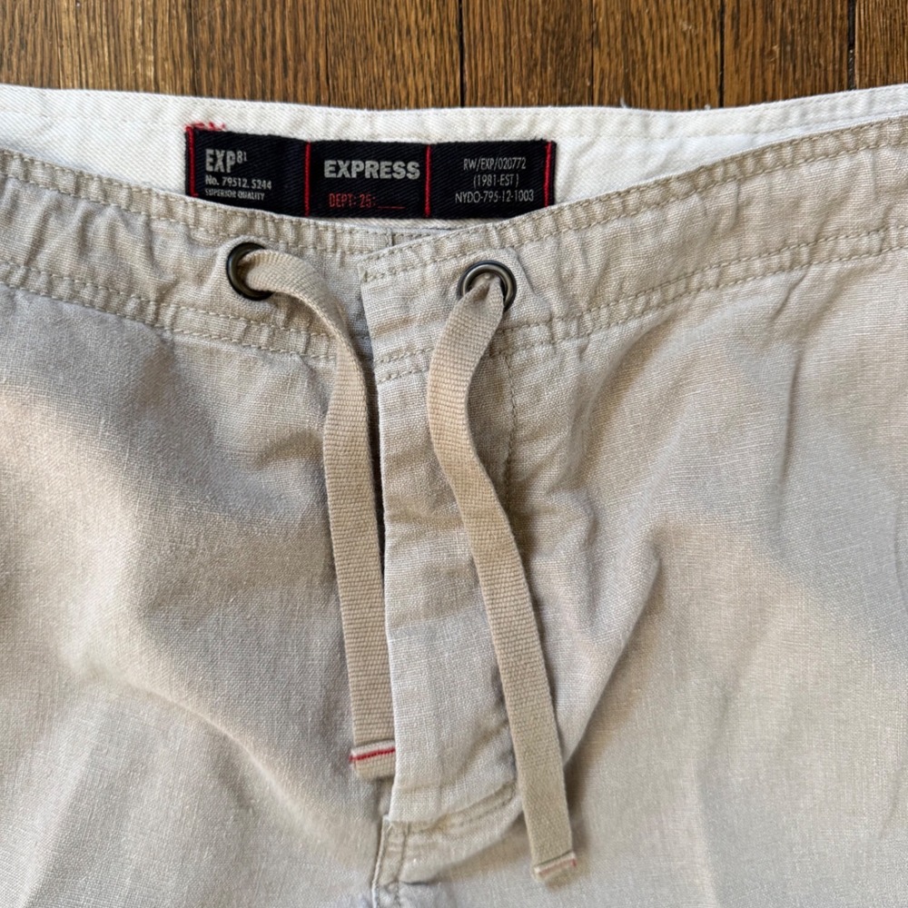 Express Linen Cotton Blend Wide Leg Drawstring Pants Tan Beige Womens Medium - Picture 2 of 8